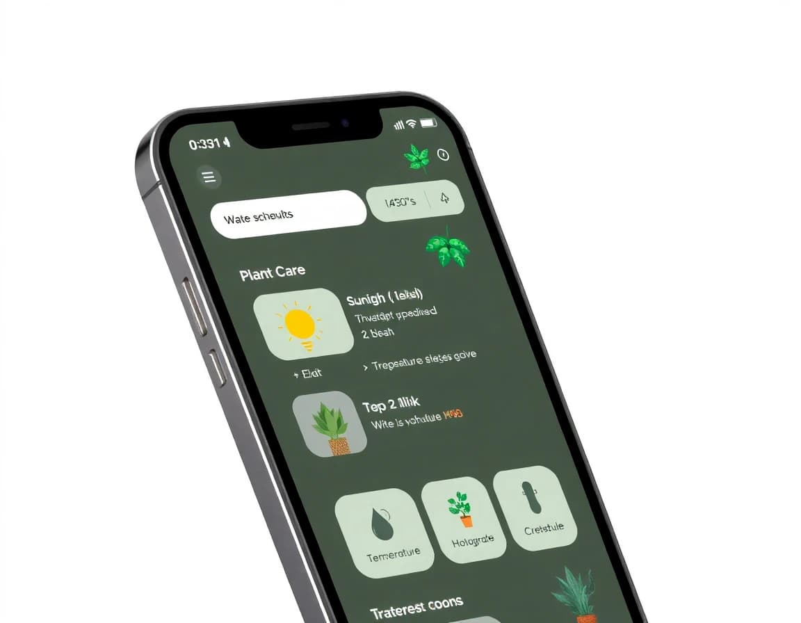 Plant care schedule with watering reminders on smartphone app